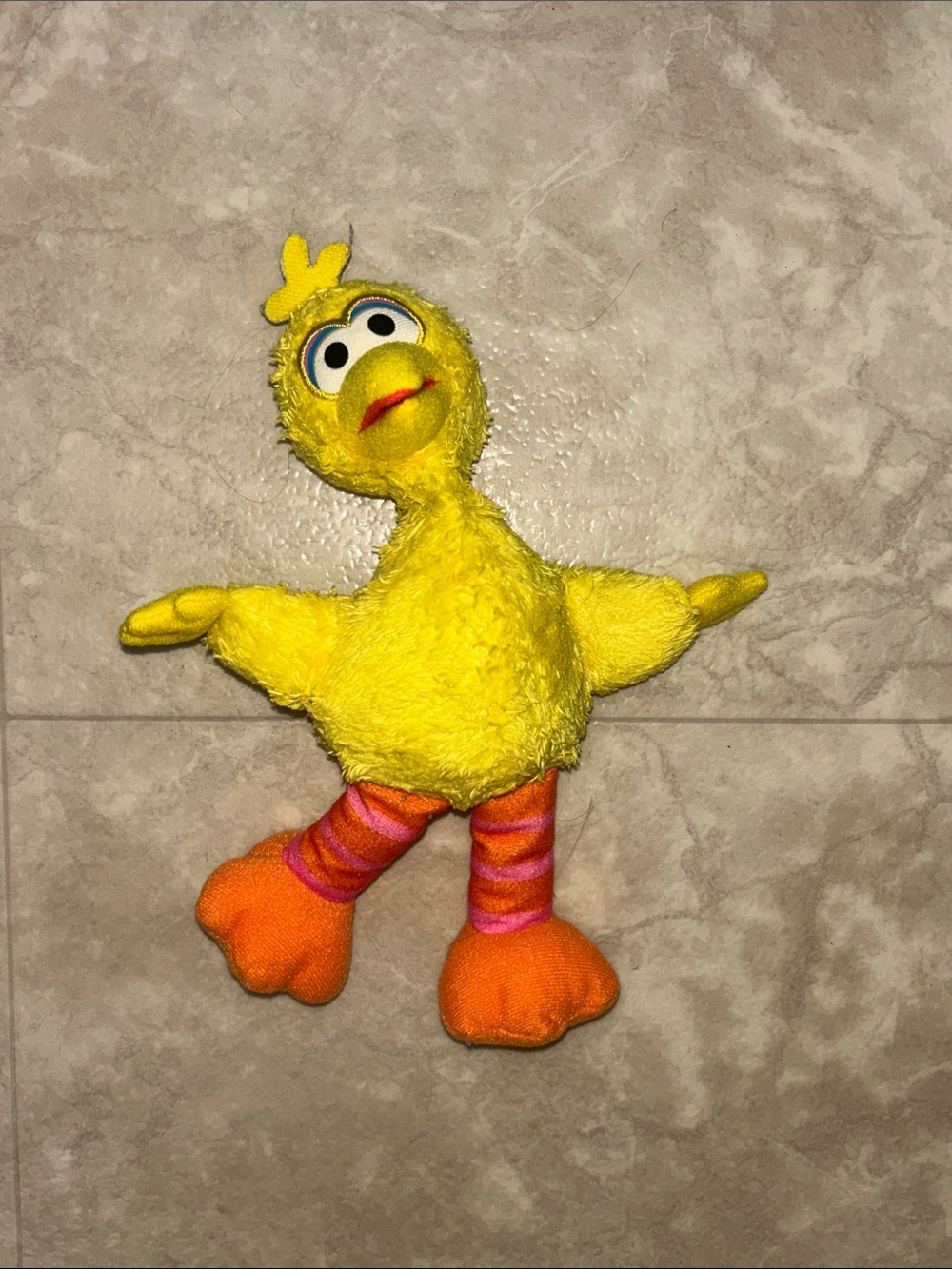 Sesame Street Yellow Big Bird Plush with Orange Feet and Pink Stripes
